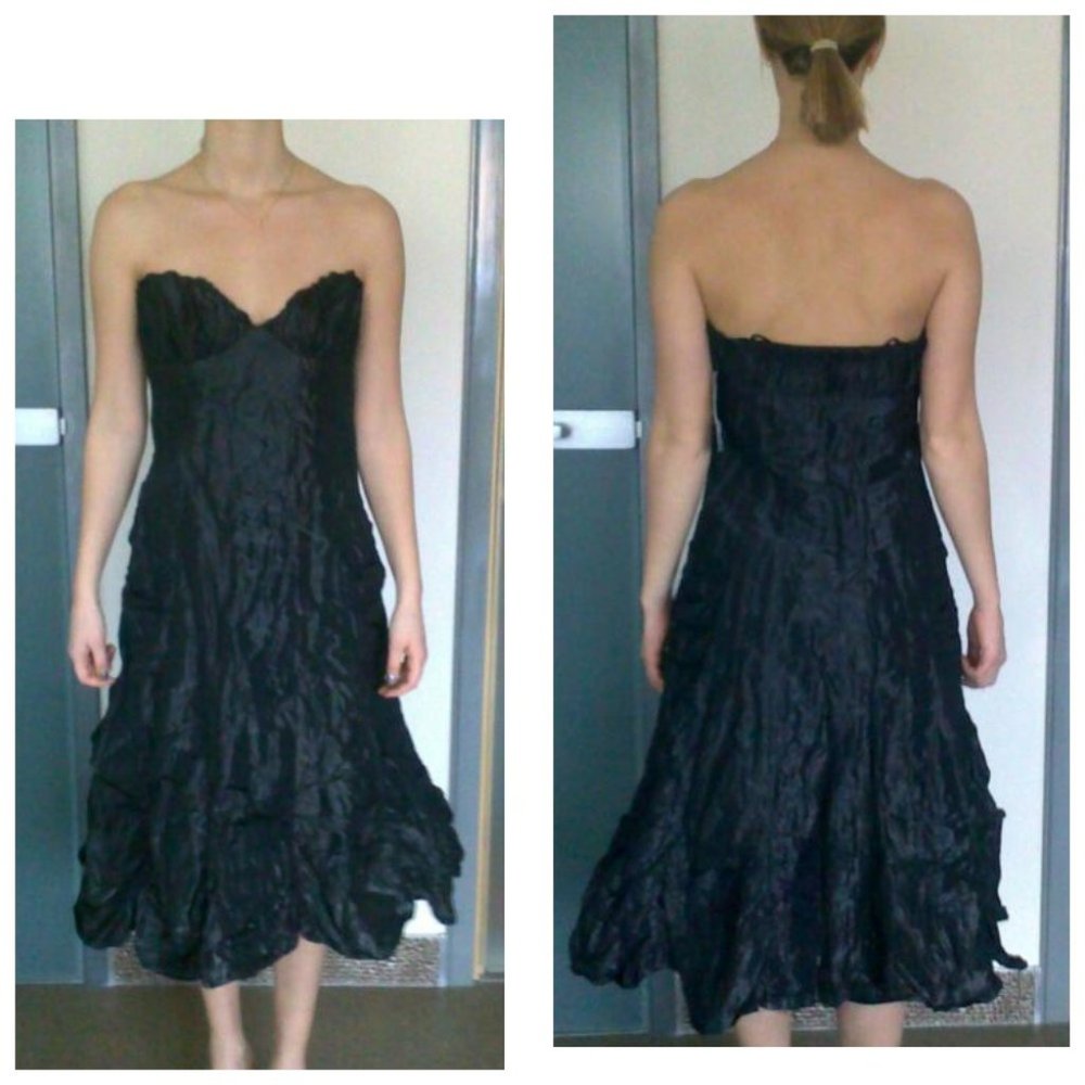 NWT Strapless Crinkled Metallic Evening Dress Nicole Miller Collection